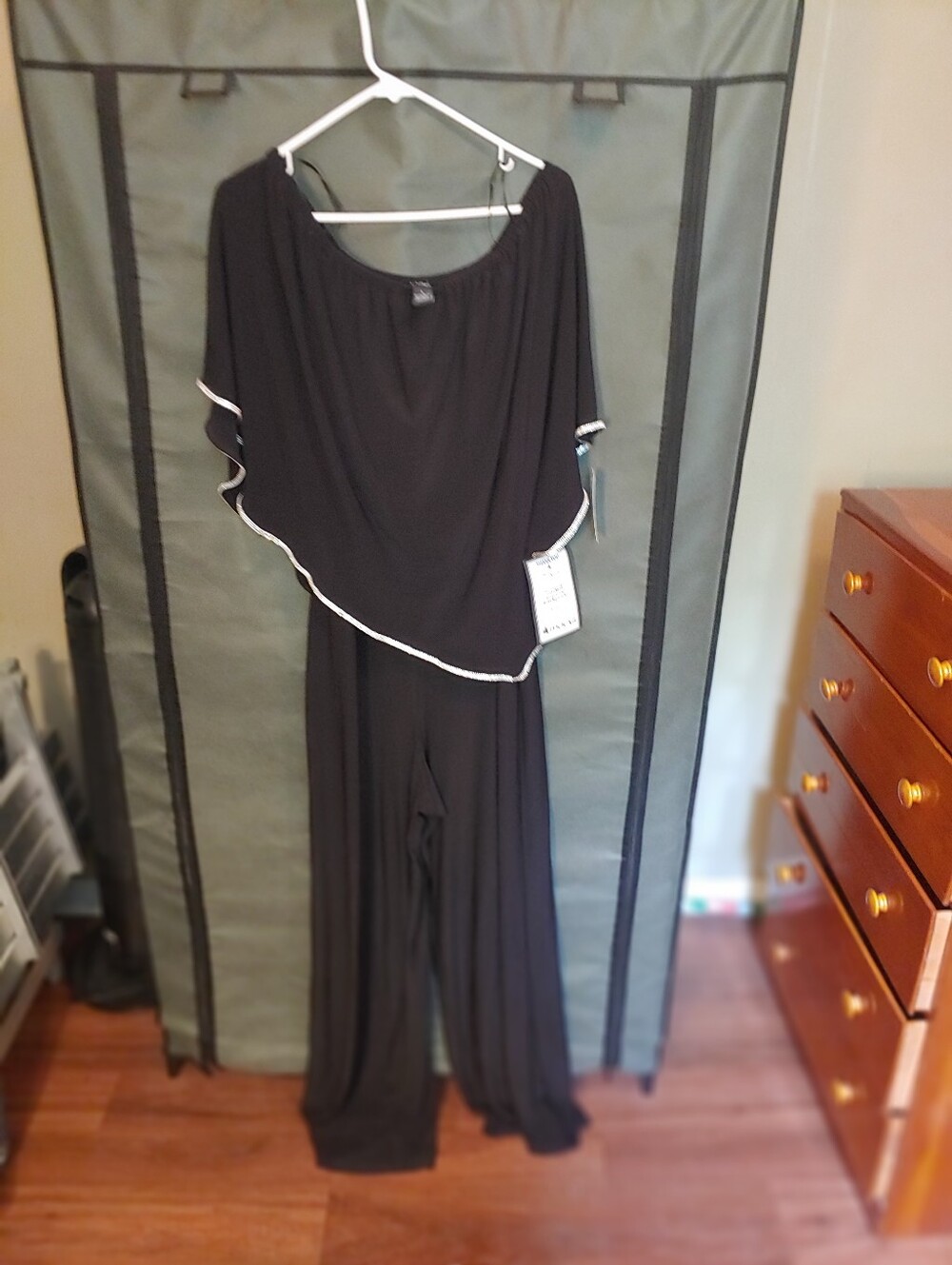 MSK Black Off-Shoulder Jumpsuit with Rhinestone Trim